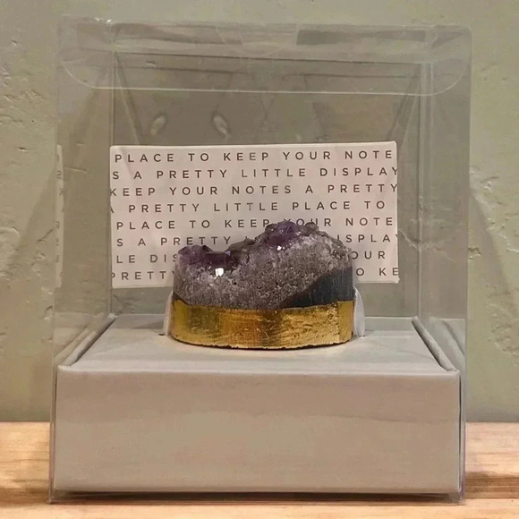 Genuine Amethyst Cluster.Desktop Note Holder. Amethyst Cluster + Gold Base. NWTS - Picture 1 of 10